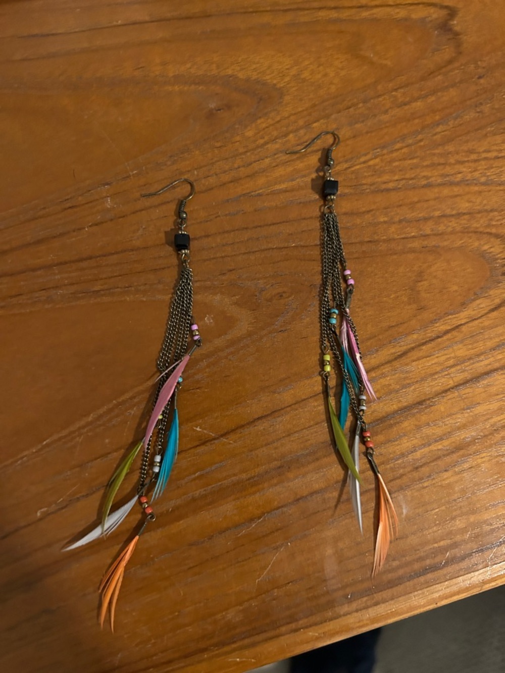 Boho Multicolor Feather Chain Drop Earrings